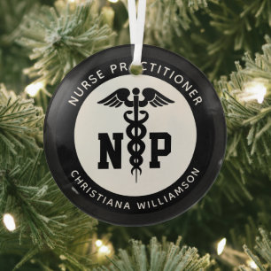 Custom NP Nurse Practitioner Graduation Caduceus Glass Ornament