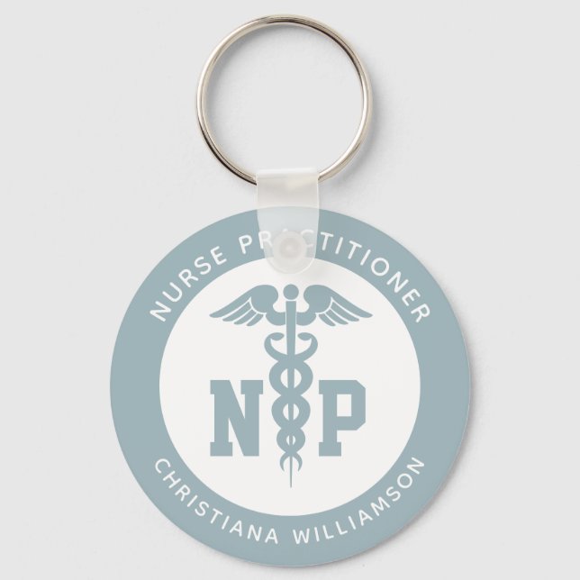 Custom NP Nurse Practitioner Graduation Caduceus Keychain (Front)