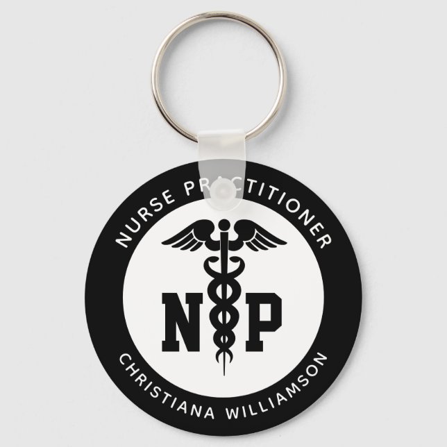 Custom NP Nurse Practitioner Graduation Caduceus Keychain (Front)