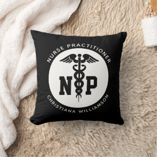 Custom NP Nurse Practitioner Graduation Caduceus Throw Pillow