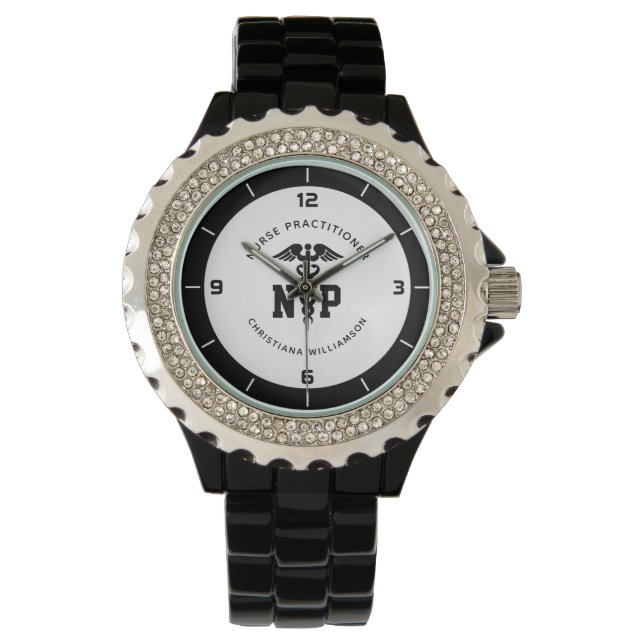 Custom NP Nurse Practitioner Graduation Caduceus Watch (Front)