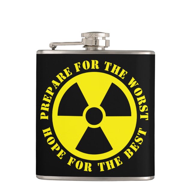 Custom nuclear symbol funny prepping quote drink hip flask (Front)