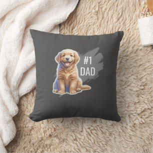 Custom Number 1 Dad Puppy Dog Throw Pillow
