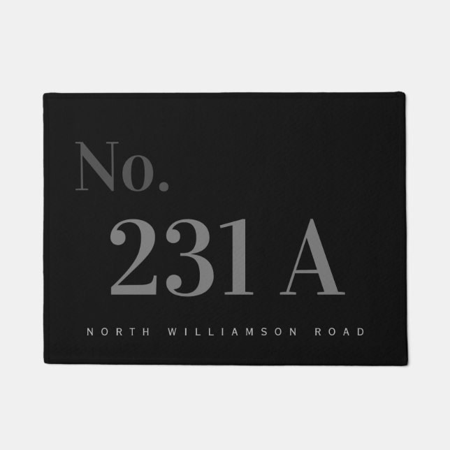 Custom Number Address Typography Grey Black Doormat (Front)