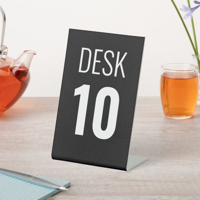 Custom number pedestal sign for business desk (In SItu)