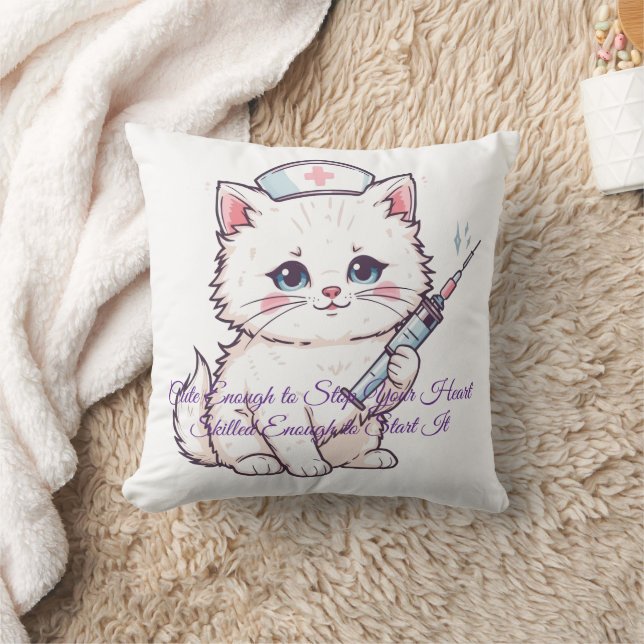 Custom Nurse Cat Throw Pillow (Blanket)