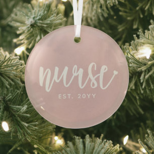Custom Nurse Est Typography Nurse RN graduation Glass Ornament