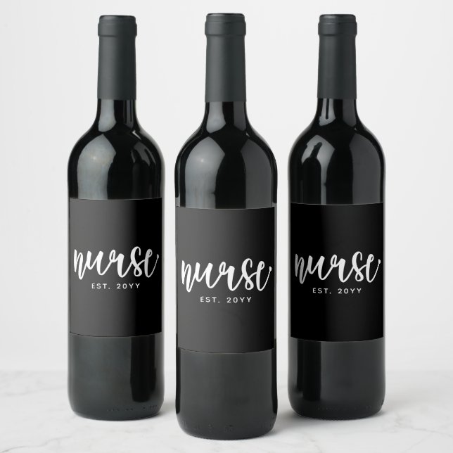 Custom Nurse Est Typography Nurse RN graduation Wine Label (Bottles)
