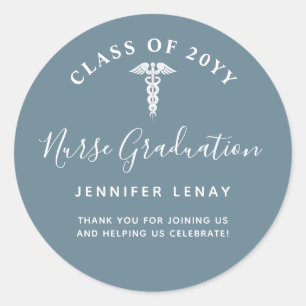 Custom Nurse Graduation Blue Thank You Classic Round Sticker