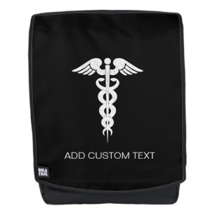 Custom Nurse Medical Caduceus Black White College Backpack