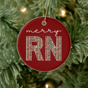Custom Nurse Merry Nurse Holiday Pattern Ceramic Ornament