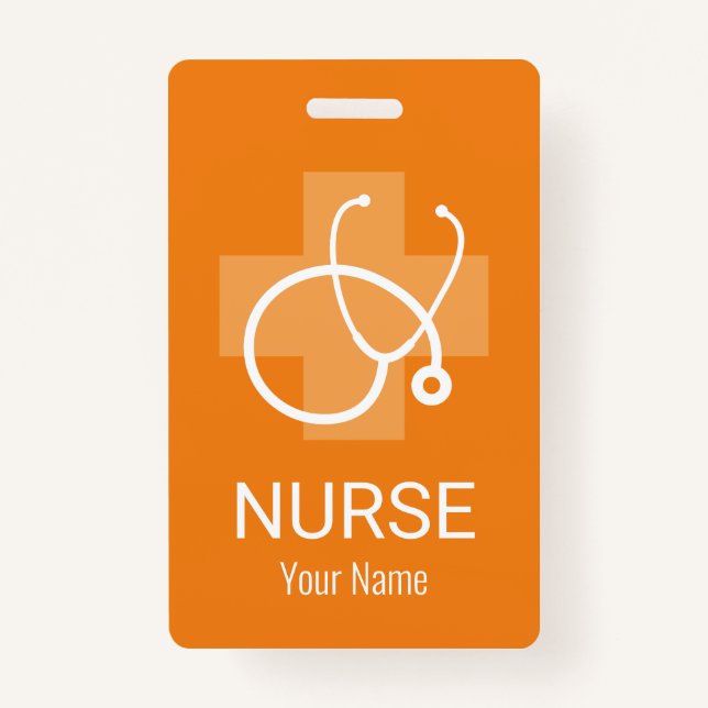 Custom nurse name badge with stethoscope logo (Front)