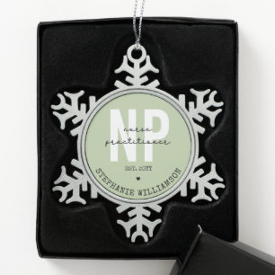 Custom Nurse Practitioner NP Graduation Gift Snowflake Pewter Christmas Ornament