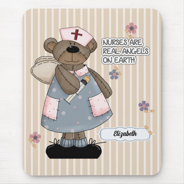 Custom Nurse's Name Teddy Bear Nurse Mouse Pad (Front)