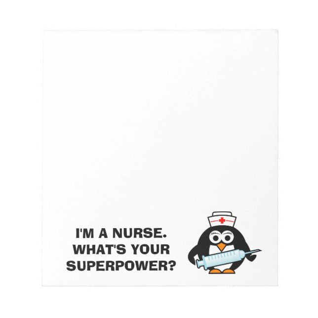 Custom nursing notepads with funny penguin nurse (Front)