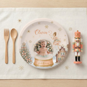 Custom Nutcracker Photo Snow Globe 1st Birthday Paper Plate