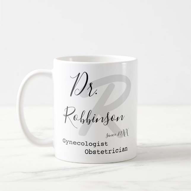 Custom Obgyn Obstetrician Gynecologist Monogram Coffee Mug (Left)