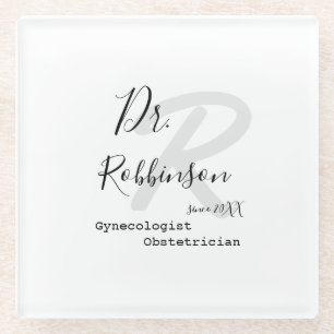 Custom Obgyn Obstetrician Gynecologist Monogram Glass Coaster