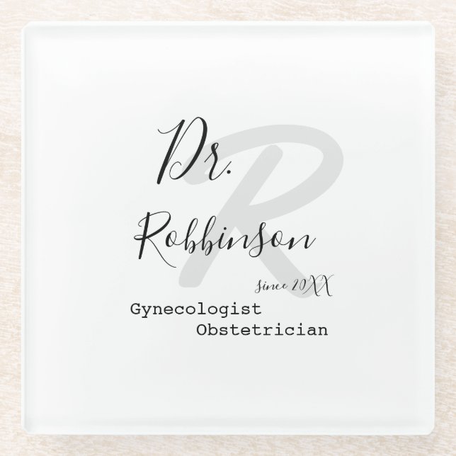 Custom Obgyn Obstetrician Gynecologist Monogram Glass Coaster (Front)