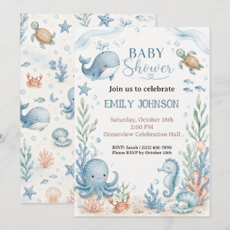 Custom Ocean Baby Shower Whale Turtle Octopus Invitation