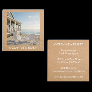 Custom Ocean View Photo Realty Kraft Square Business Card