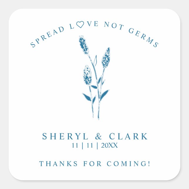 Custom Ocean Wildflowers Wedding Hand Sanitizer Square Sticker (Front)