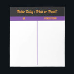 Custom October Halloween Bunco Table Tally  Notepad<br><div class="desc">Add spooky fun to your Bunco night with this Halloween table tally sheet! Perfect for October Bunco events, this score sheet features black, vibrant purple and orange Halloween-themed designs. Easily track scores for each table, making your Bunco game festive and organized. Ideal for parties, club nights, or seasonal gatherings. Trick...</div>