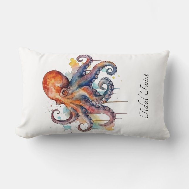 Custom Octopus Beach House Welcome Lumbar Pillow (Front)