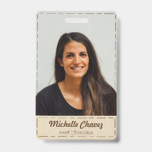 Custom Off-White Stiched Leather Employee Photo Badge