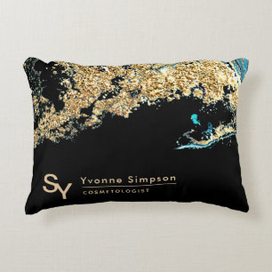 Custom OFFICE DECOR Teal Gold Black Modern Accent Pillow