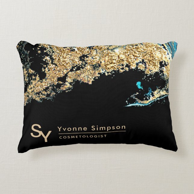Custom OFFICE DECOR Teal Gold Black Modern Accent Pillow (Front)