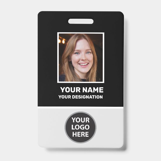 Custom Office Employee Photo, Bar Code, Logo, Name Badge (Front)