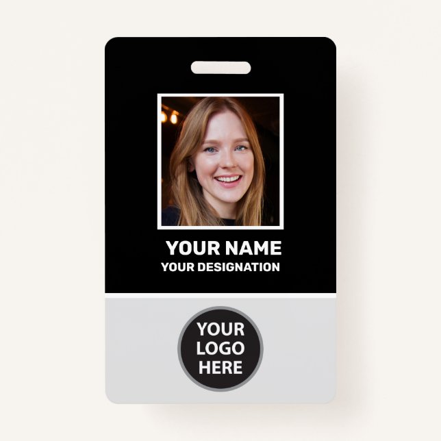 Custom Office Employee Photo, Bar Code, Logo, Name Badge (Front)