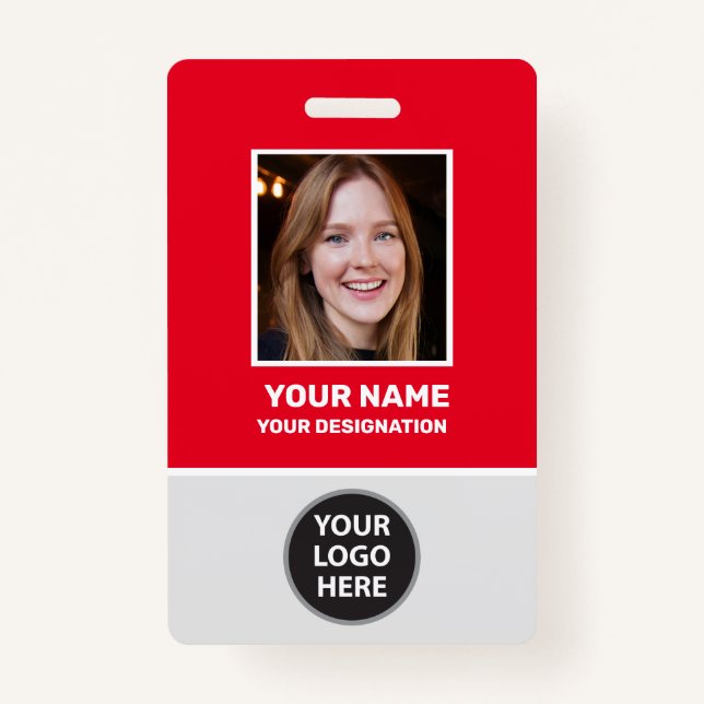 Custom Office Employee Photo, Bar Code, Logo, Name Badge (Front)