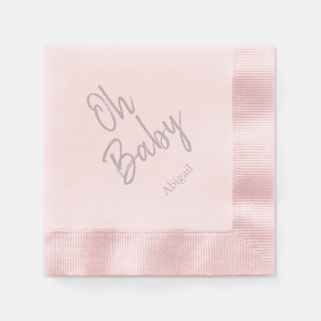 Custom Oh Baby "Name" Pink Baby Shower  Napkin (Front)
