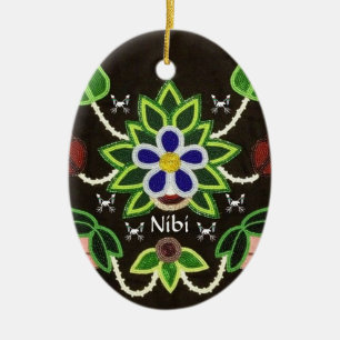 Custom Ojibwe Floral Bear and Arrows Ceramic Ornament