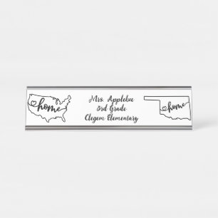 Custom Oklahoma State US Home Line Art Desk Name Plate