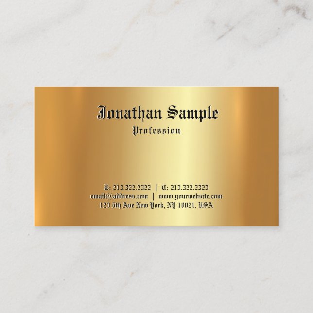 Custom Old Font Elegant Gold Emboss Effect Business Card (Front)