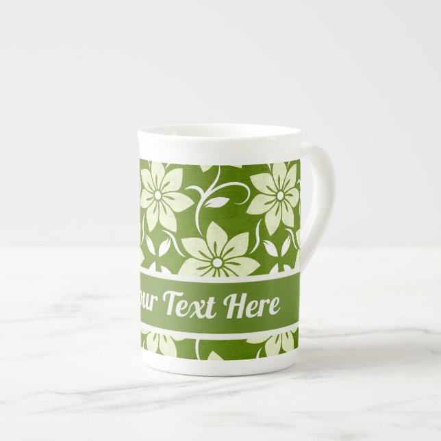 Custom Olive Blossom Repeat Bone China Mug (Front Right)