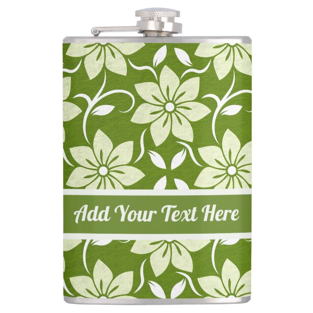 Custom Olive Blossom Repeat Hip Flask (Front)