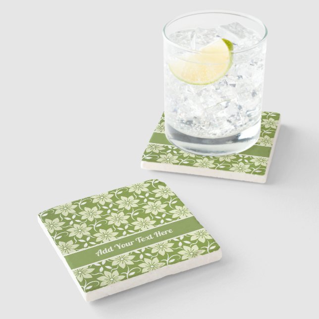 Custom Olive Blossom Repeat Stone Coaster (Side)