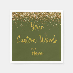 Custom Olive Green and Gold Glitter Birthday Party Napkin