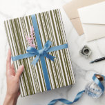 Custom Olive Green Barcode Striped Wrapping Paper<br><div class="desc">The customizable gift wrap showcases a stylish olive green and white barcode striped design. Perfect for Father's Day,  birthdays,  retirement,  Boss's Day,  or any occasion,  this modern minimalist wrapping paper adds a unique and elegant touch to your gift. 
© Wafa Y. Dahdal - All Rights Reserved.</div>