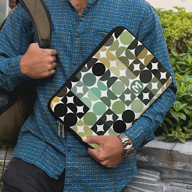 Custom Olive Green Black Brown Retro Art Pattern Laptop Sleeve (Creator Uploaded)