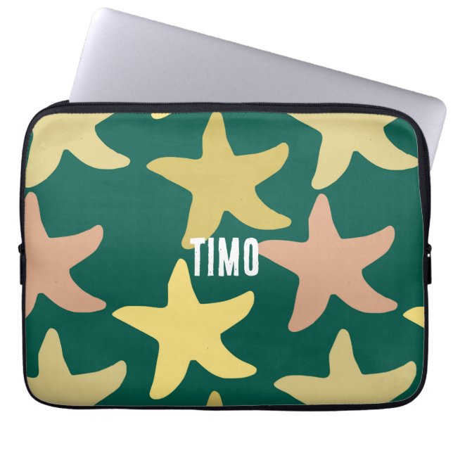 Custom olive green Starfish background Modern cool Laptop Sleeve (Front)