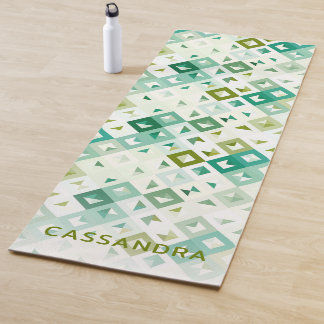 Custom Olive Green Teal Blue Ivory Mosaic Pattern Yoga Mat