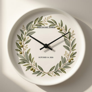 Custom Olive Wreath Baby Birth Stats Acrylic Wall  Large Clock