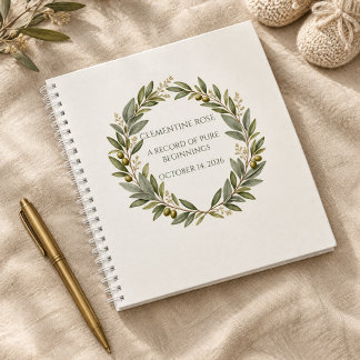 Custom Olive Wreath Heirloom Baby Keepsake Memory  Notebook