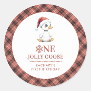 Custom One Jolly Goose December First Birthday Classic Round Sticker