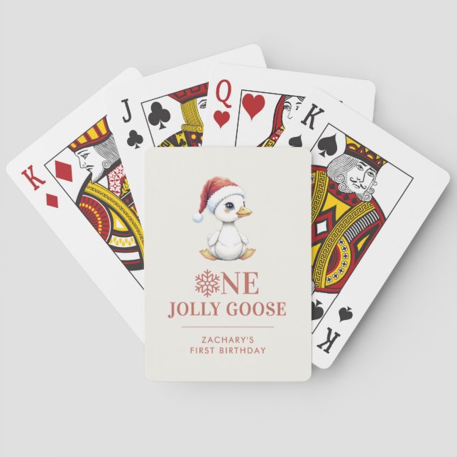 Custom One Jolly Goose December First Birthday Playing Cards (Back)